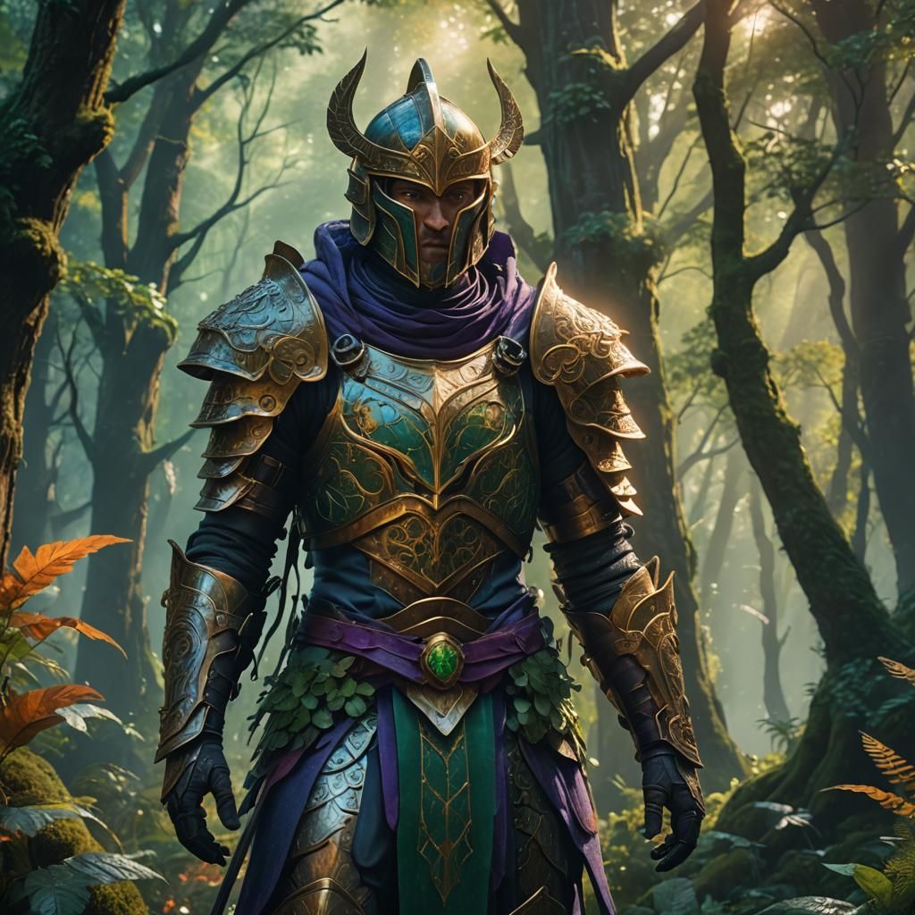Mystical Warrior in Emerald Forest Concept Art