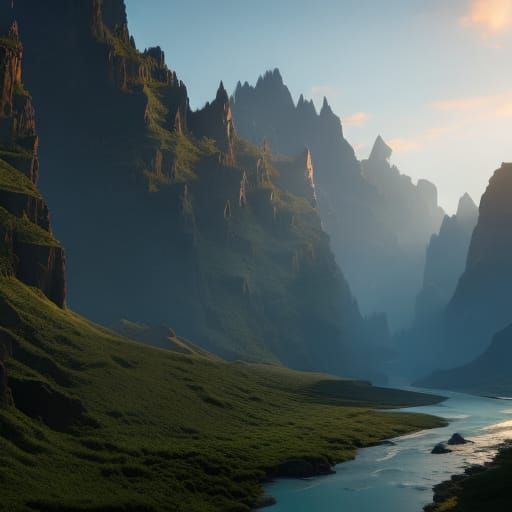 Waterfall and mountains