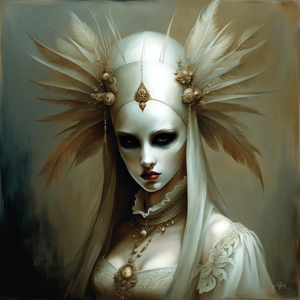 Girl with Death Mask (She Plays Alone) in the style of Anne Bachelier ...