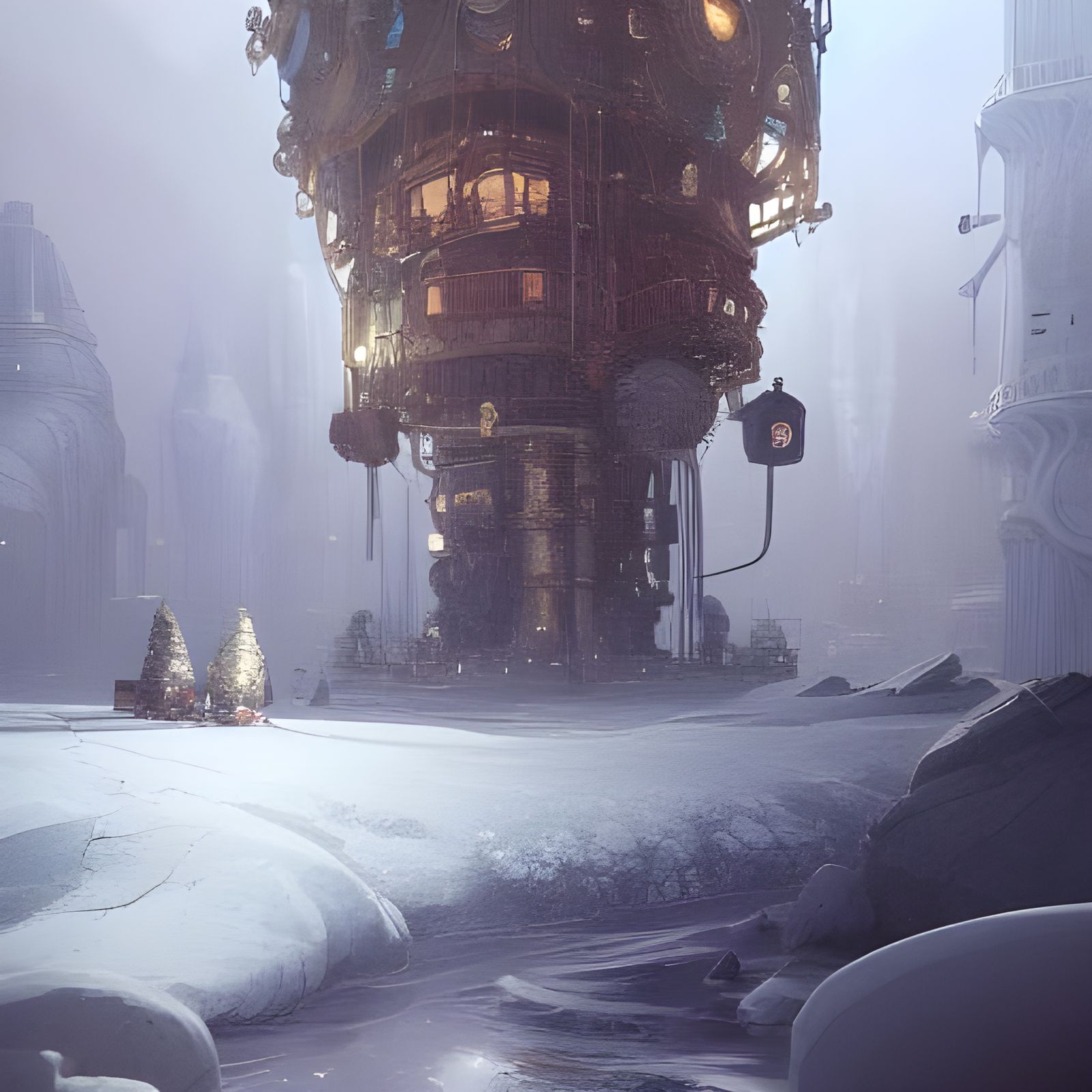Epic Steampunk Ice Fortress Digital Illustration