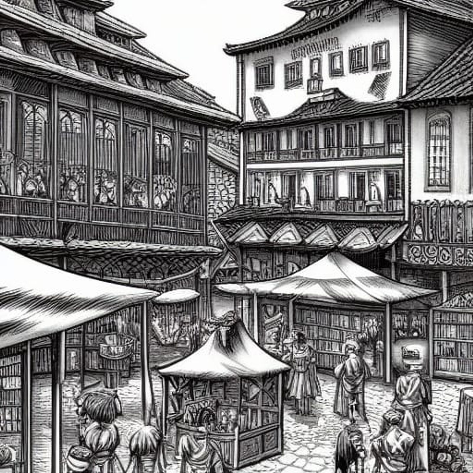medieval marketplace drawing