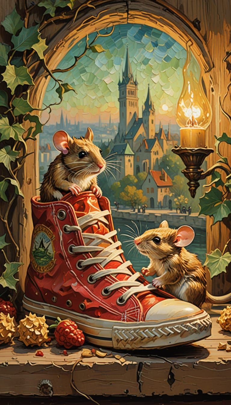 “Cozy Curiosity: Mice in the Rainy Window Sneaker” 2