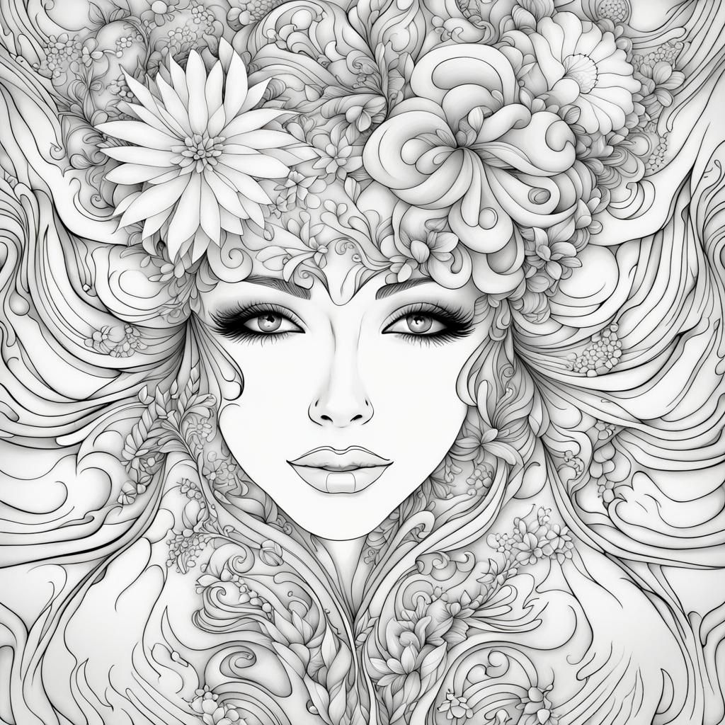 line art,no color , no boarders, coloring page set up , melanin,floral ...