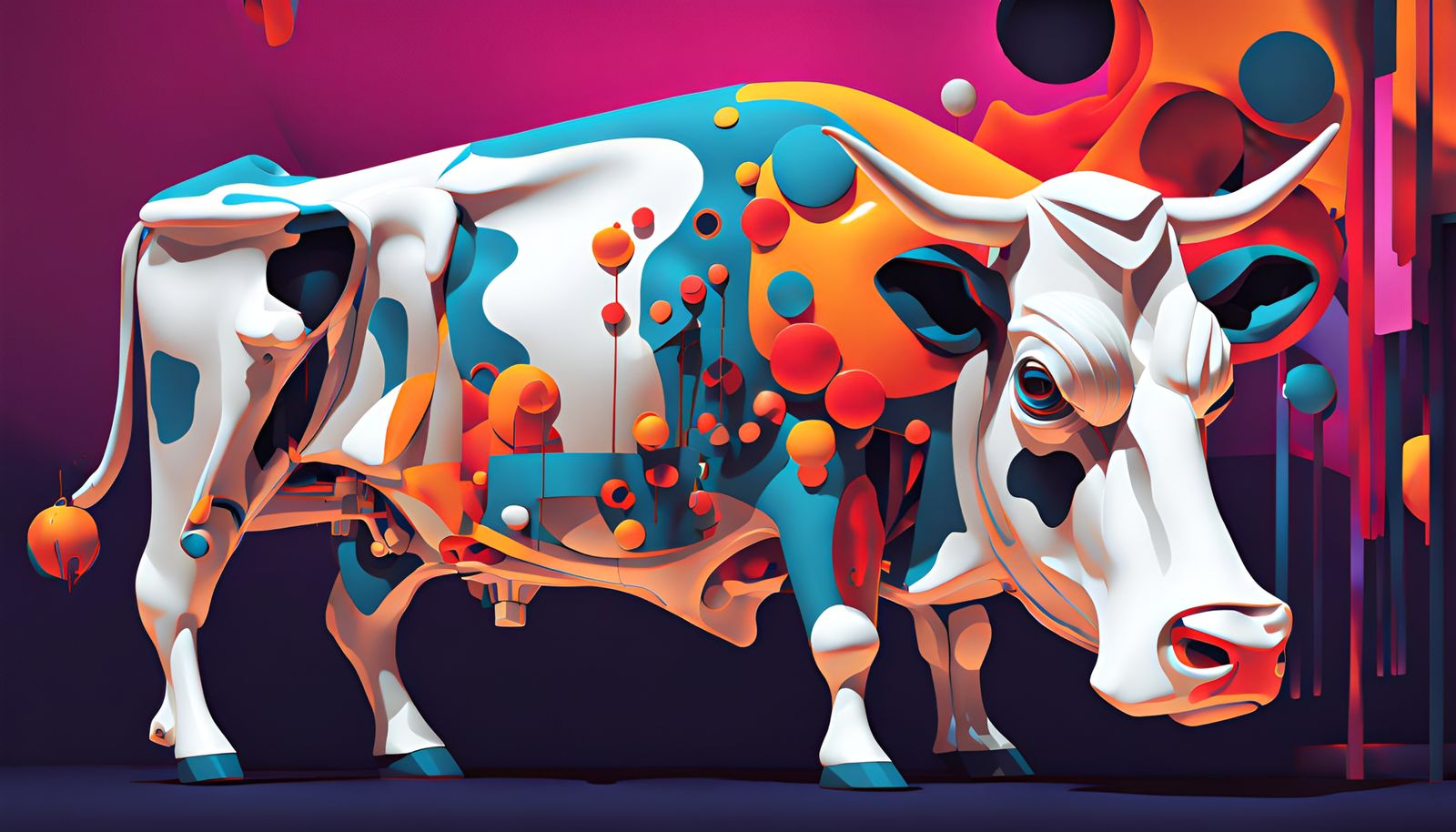 My dream of automaton cows, extreme detail, vivid complementary colours ...