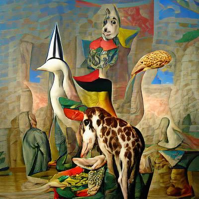 Nilpferd mit Giraffenhals in der Wüste