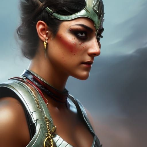 Dark fantasy bloody gladiator in the arena, head and shoulde...