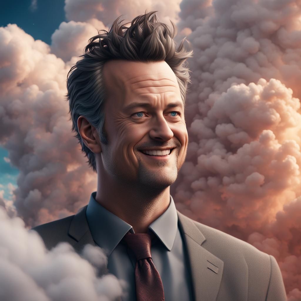 Matthew Perry made out of clouds smiling