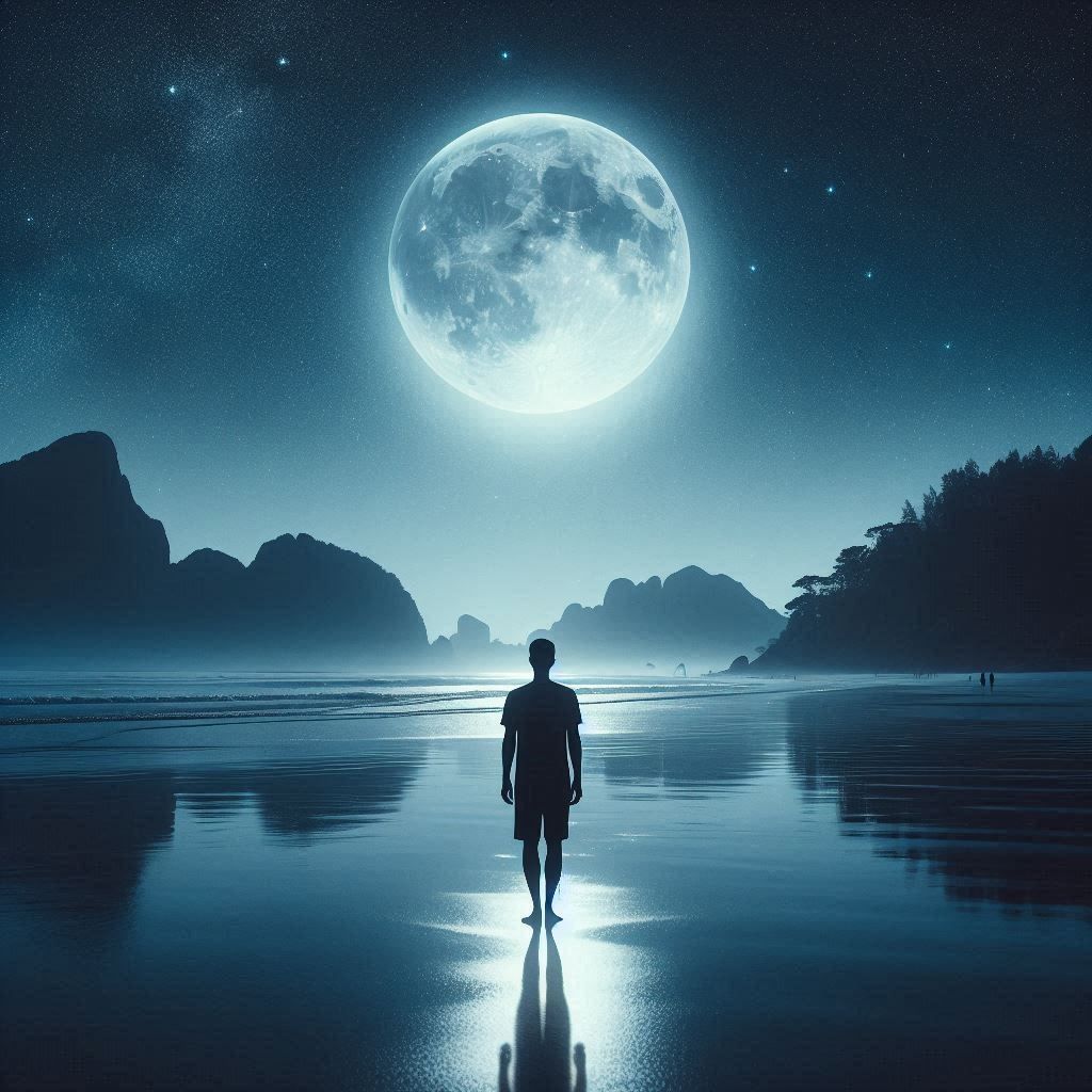 “Echoes of the Moon: A Serene Beach Night”