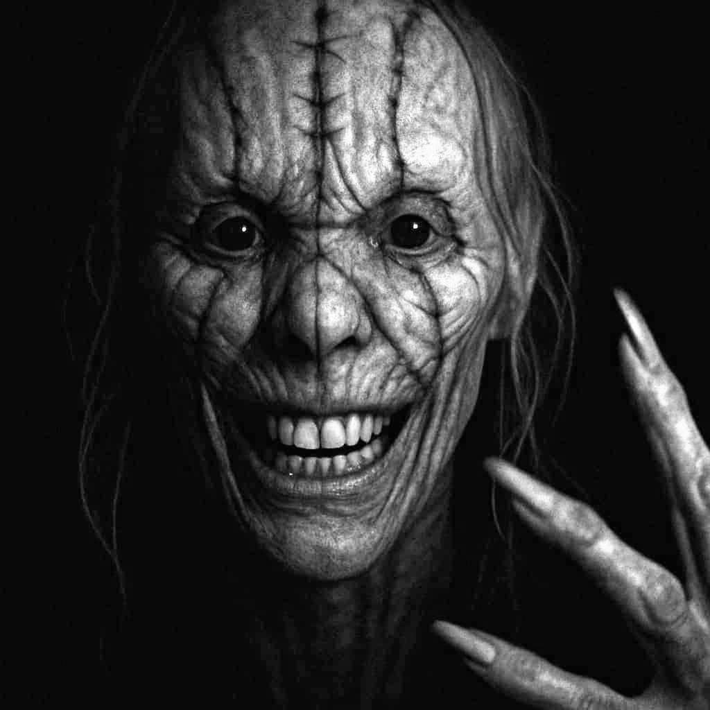 Terrifying closeup night terror sleep paralysis demon horror creation I just made of a pure evil SCZ hallucination creat...