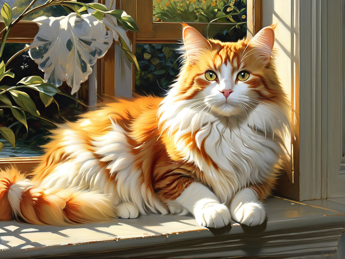 Fluffy orange and white cat.
