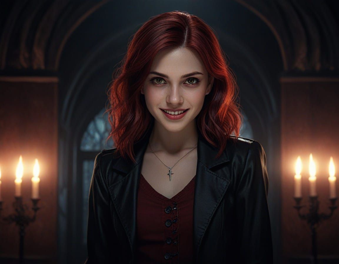 sweet and cute dark dangerous photorealistic vampire teen queen