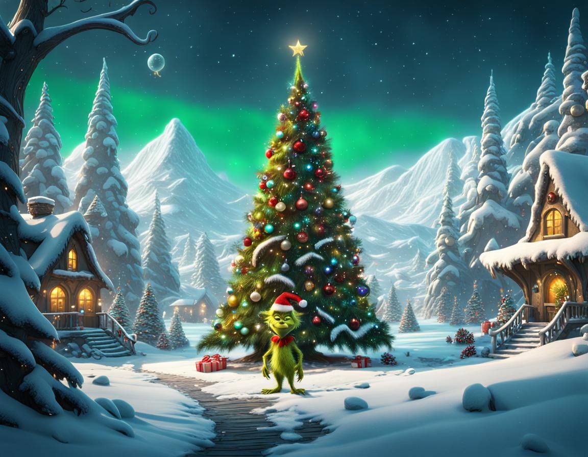 Baby Christmas Grinch In A Winter Wonderland In Whoville Standing Next