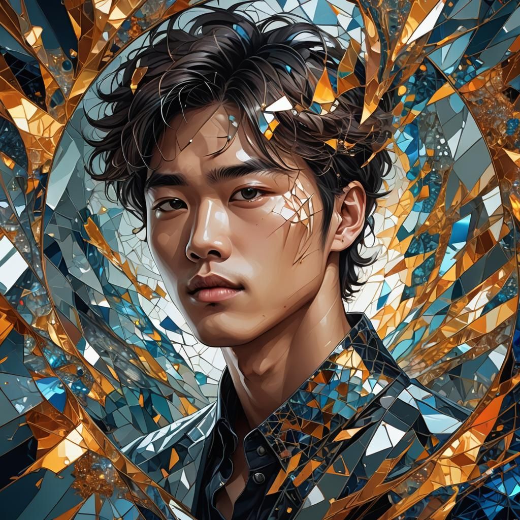 Shattered Reflection Portrait in Abstract Vector Art