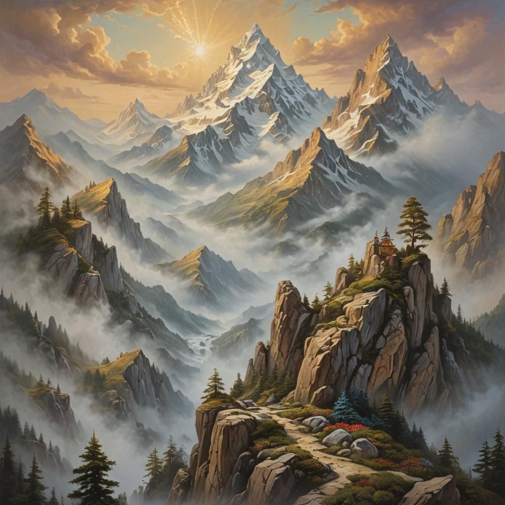Surreal Royal Bob Hairstyle in Ethereal Landscape