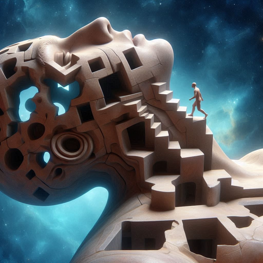 Walking on contorted stairs of paradox giant human