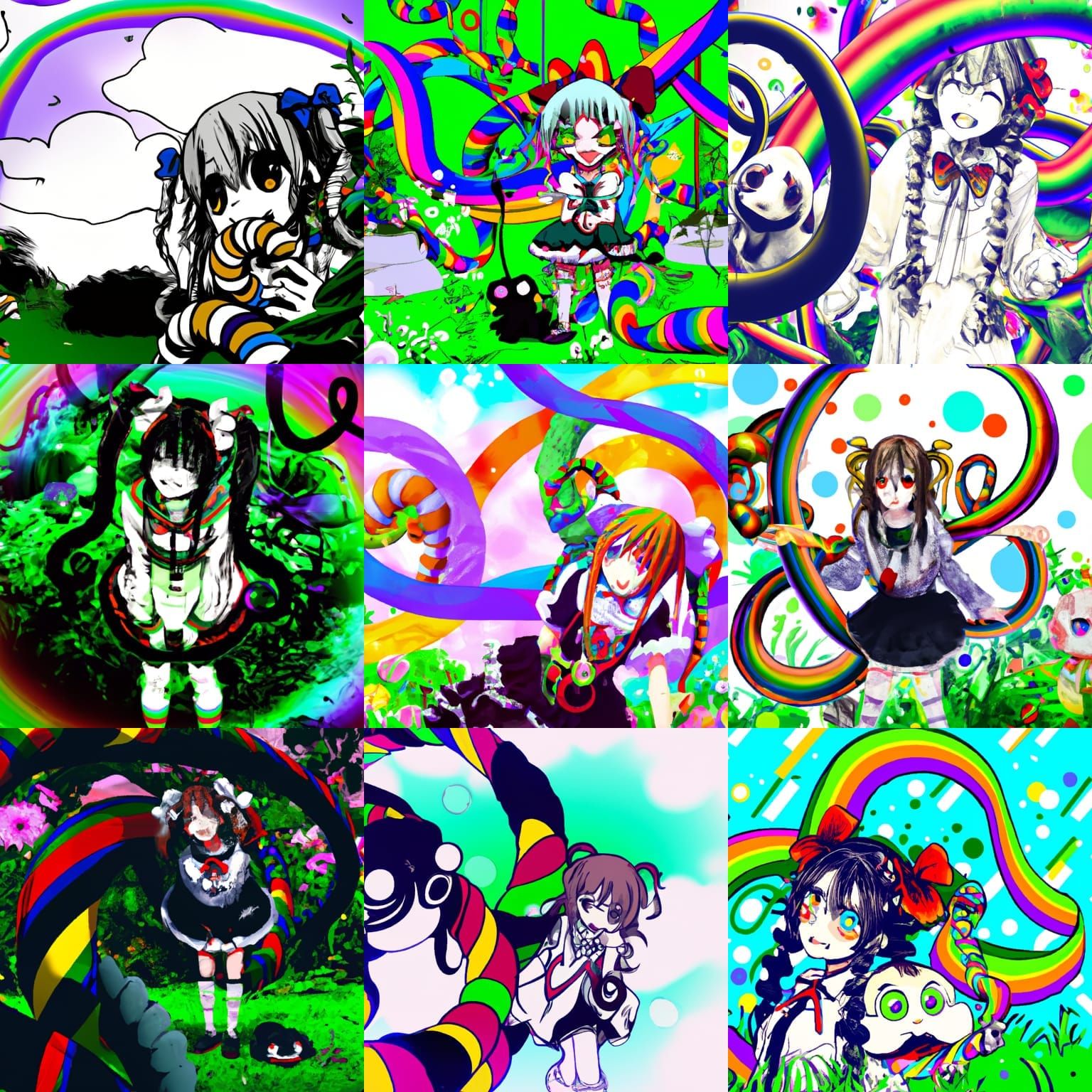 Dark Psychedelic Anime clown girl and snake in garden Trippy...