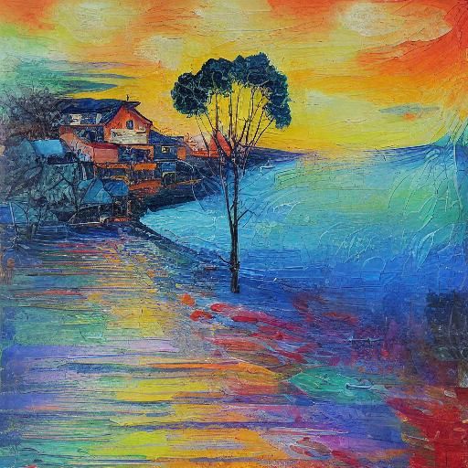 Sky Burial Master with Vulture, Neo-Impressionist Painting