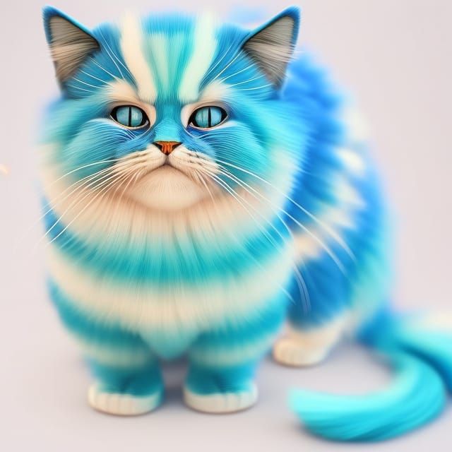 The happiest, coziest, cuddliest, fuzziest, warmest, cutest, most adorable fluffy cotton-candy-blue striped cat.  by @Whim Gruent