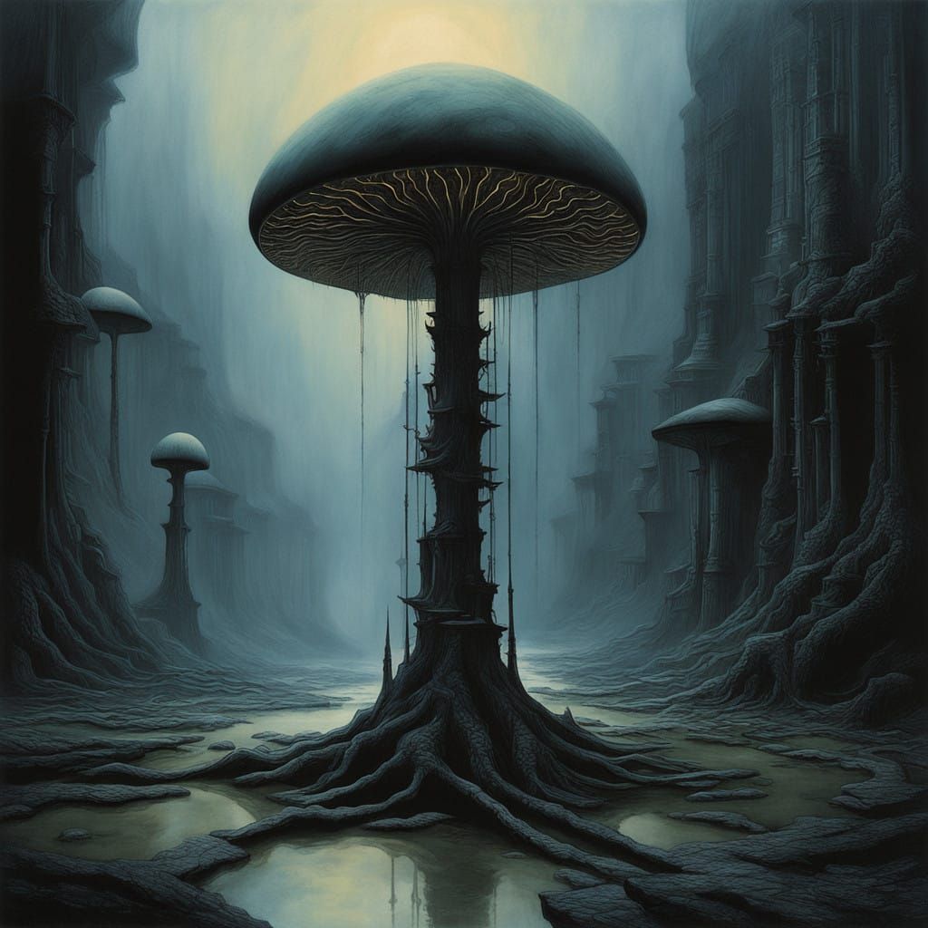 Mushroom melting into the marble floor 