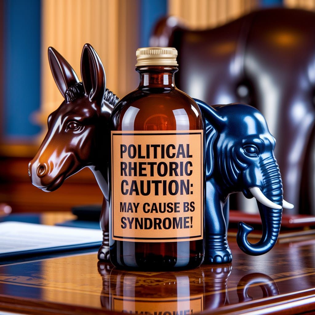 a bottle one side shaped like donkeys head the other side shaped like elephant, a brown rimmed yellow ...  by @Ed Evans