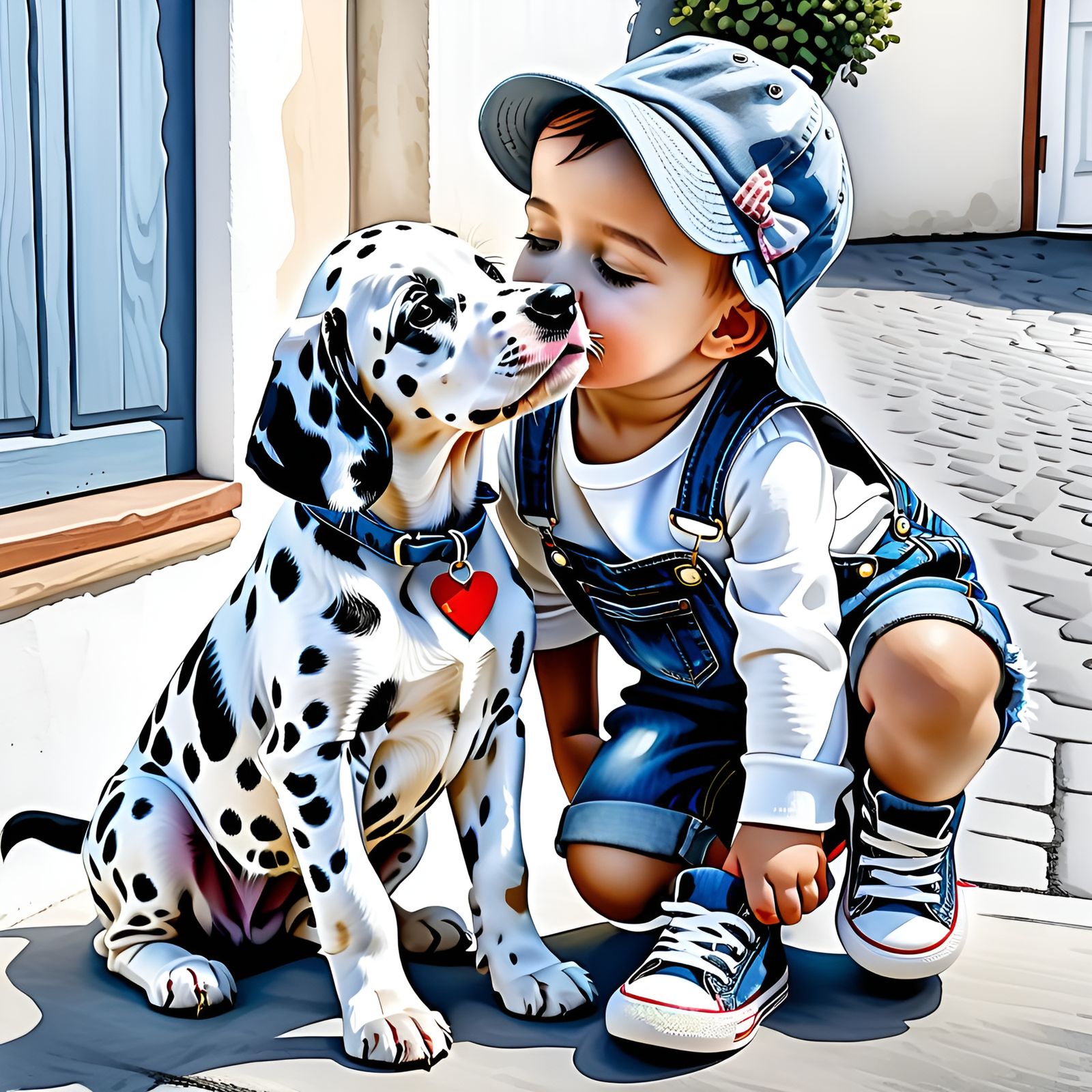 Toddler kissing a dog - evolved from original by WenZen