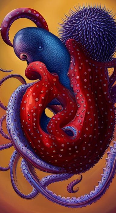 voluptuous, frivolous, lascivious red octopus cautiously mak...