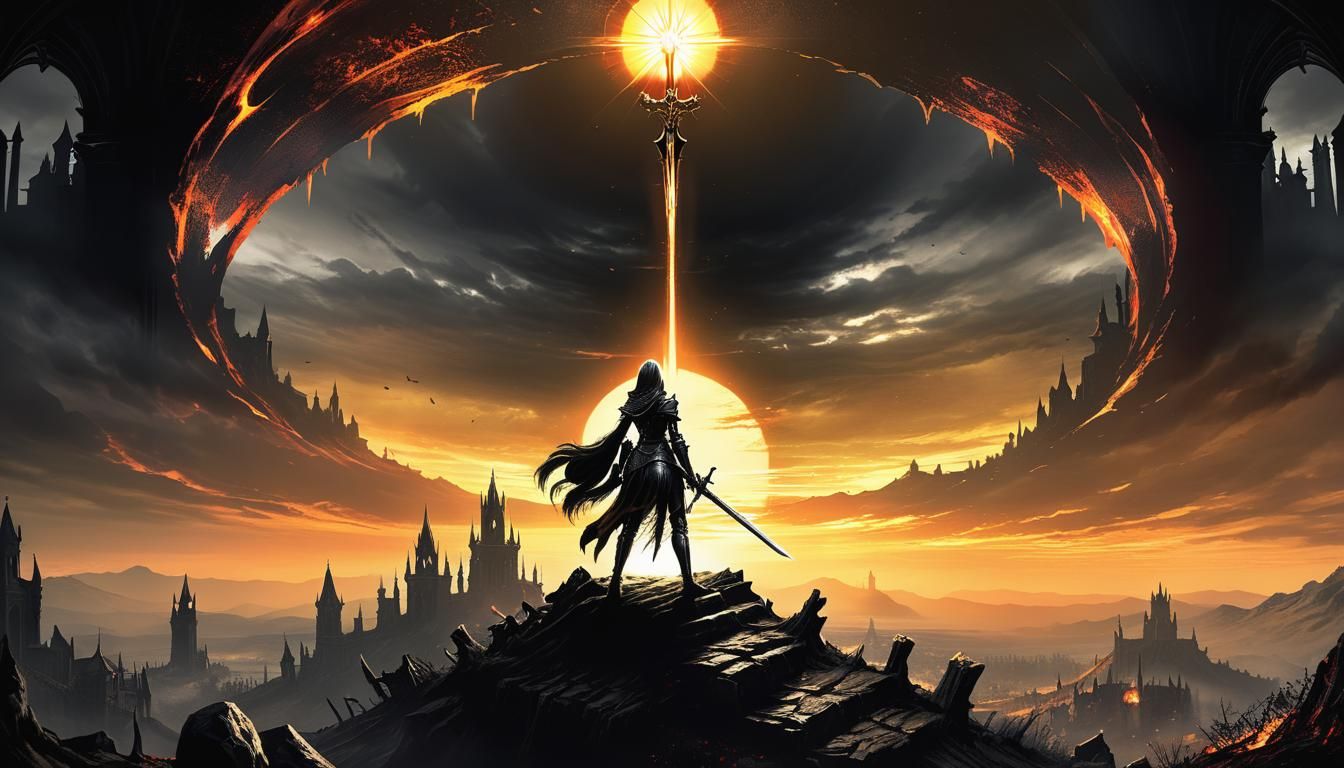 Gothic Dark Souls Figure in Shadowy Dark Fantasy