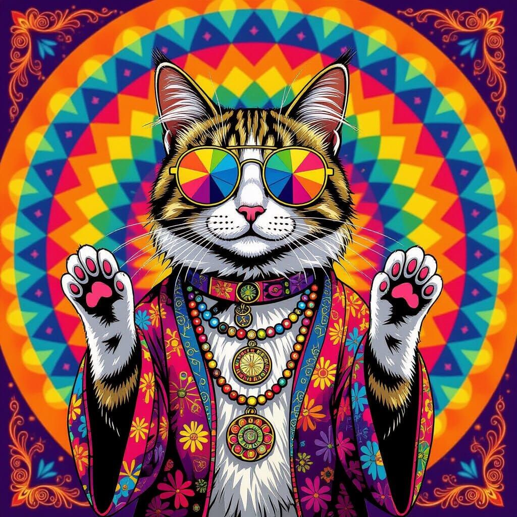 1060s hippie cat  by @tohelpukraine