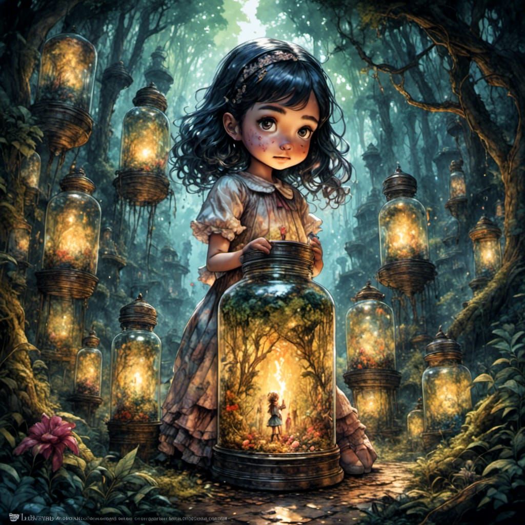 Girl in Bottle: Graffiti Art in Dark Forest