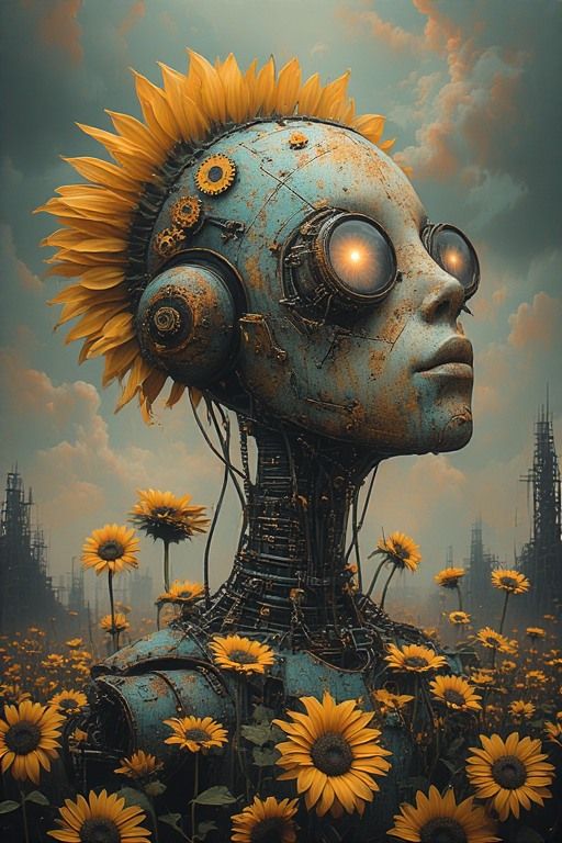 Artificial mecanical sunflowers memories - robot's series