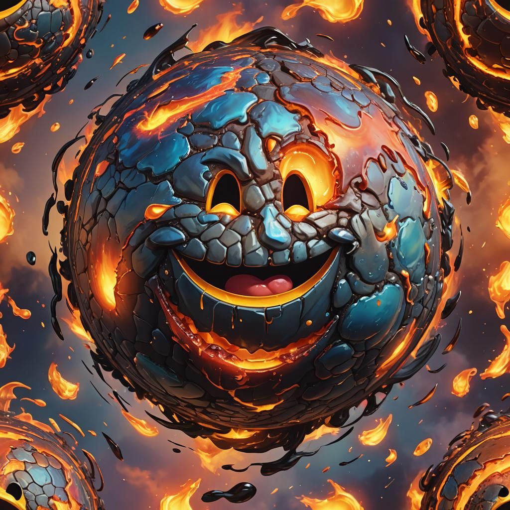 Earth as Smiling Emoji with Lava Tears: Fantasy Art