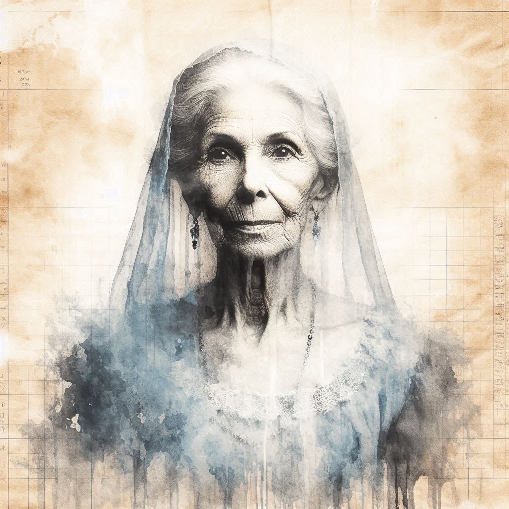 Elderly lady with blue headscarf