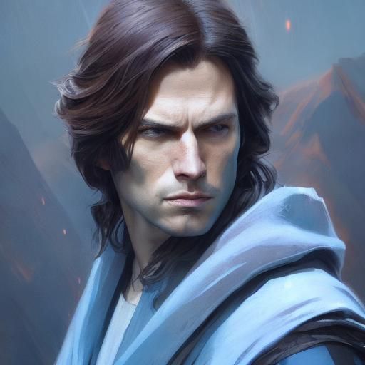 Male, Jedi, Young, Blue eyes, Long brown hair. - AI Generated Artwork ...