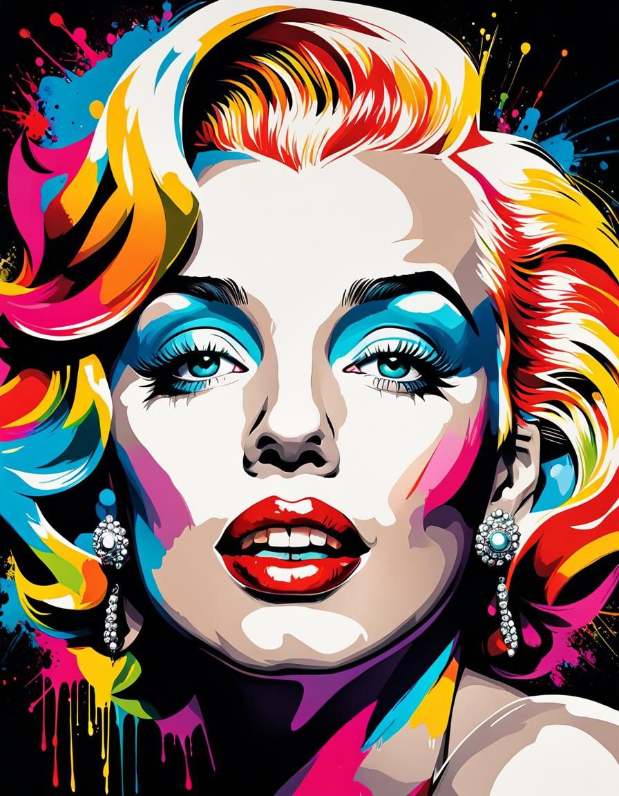 Marilyn Monroe with colorful face and colorful and bold face makeup ...
