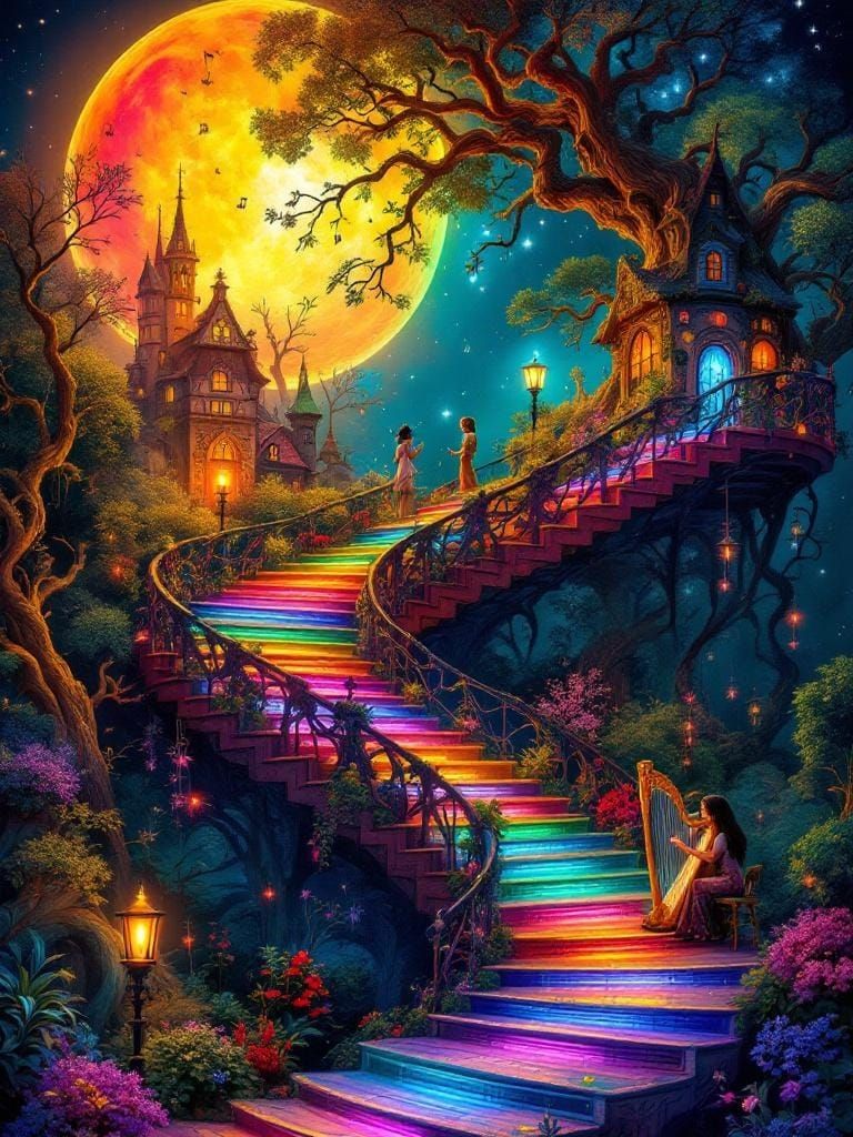 Rainbow Moon Musicstore: A Surreal Fantasy Scene