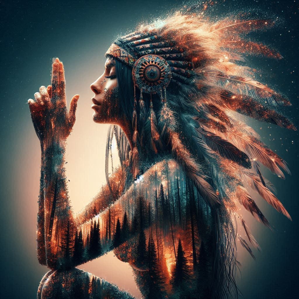 double exposure beautiful fantasy DALL-E 3 portrait landscape..