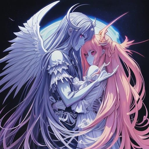 Angel and Demon Sisters in Heaven and Hell Anime Art