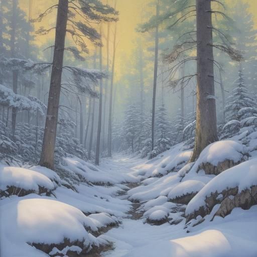 Squirrel in Snowy Forest: Gouache Impressionist Style