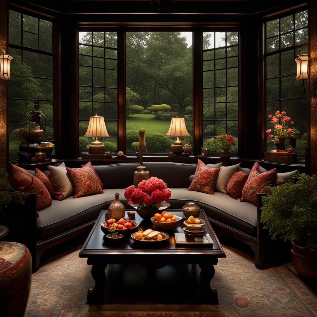 award winning night mode Architectural Digest photograph of small cozy