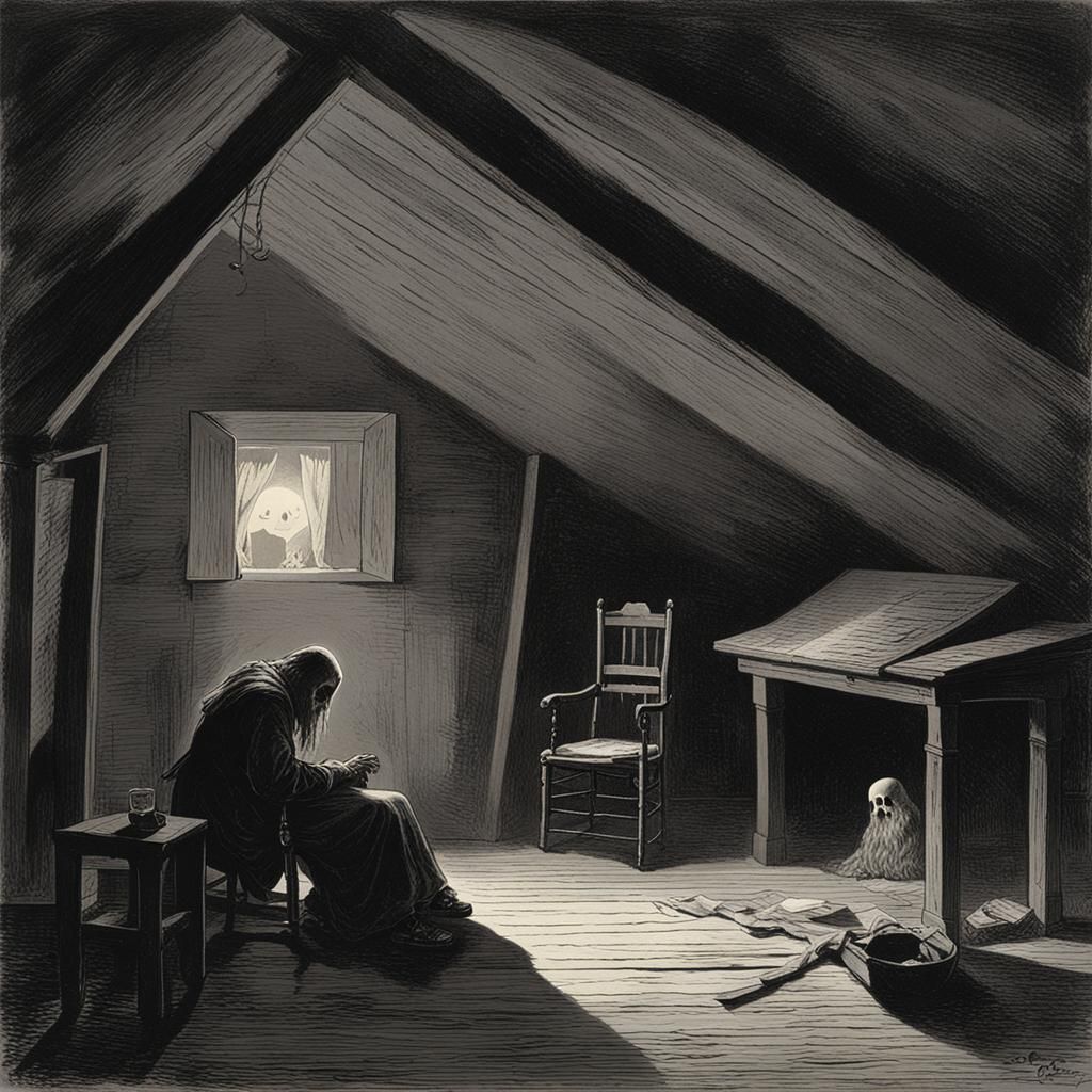 photo of ghost in a dark-lit attic