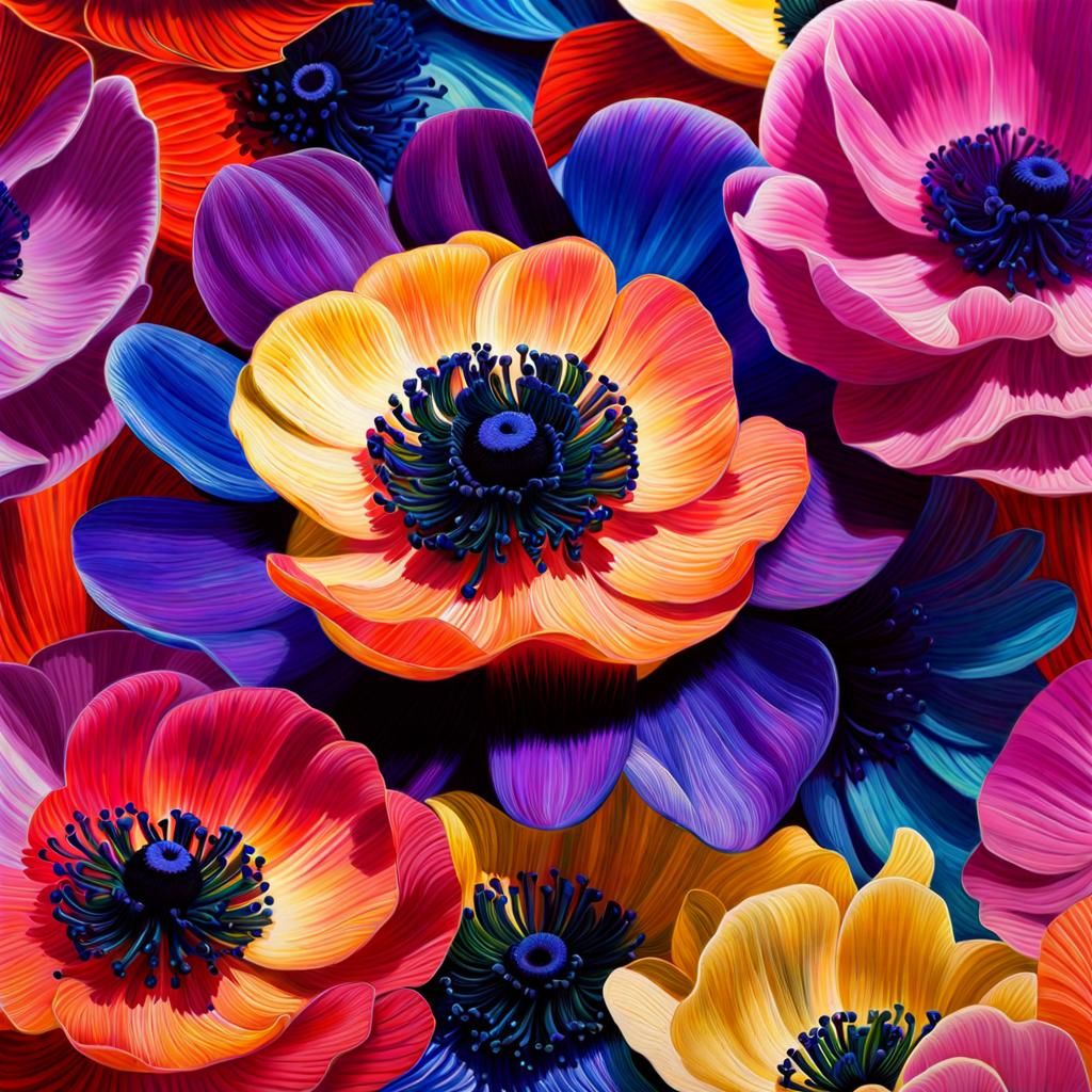 beautiful anemone, fauvism, swirling effect, Insanely Detail...