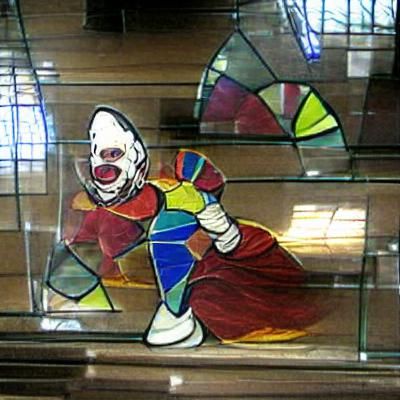 stained glass art of a clown