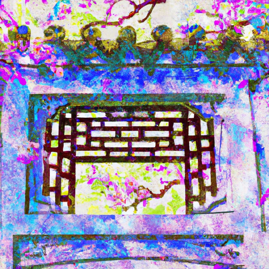 Chinese Screen in Gouache Style Interior