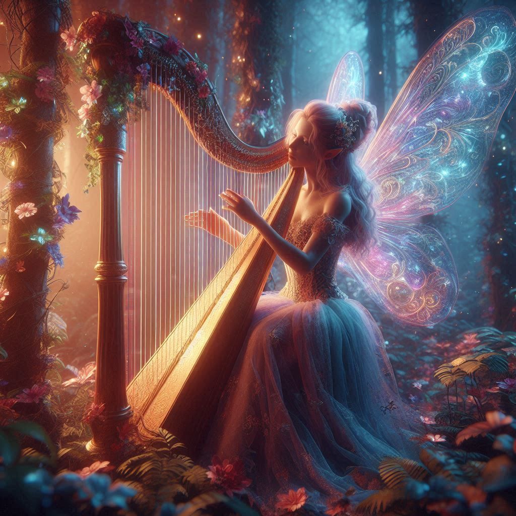 Fairy playing a harp.