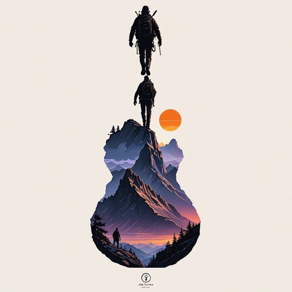 Rugged Mountain Range at Sunset with Lone Hiker