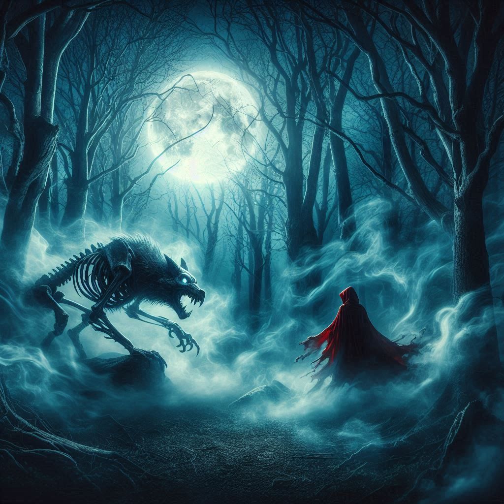 red riding hood and zombie wolf