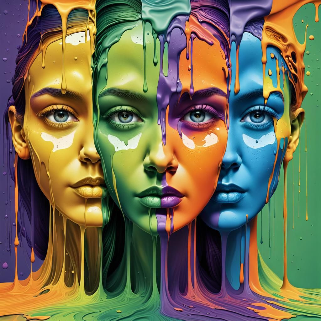 digital art featuring a series of four faces aligned vertically, ..  by @Nouman