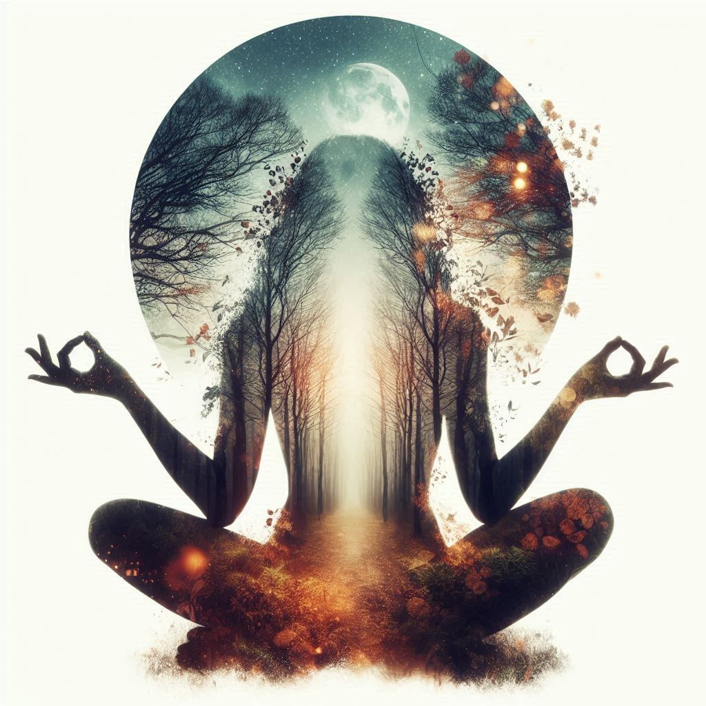 double exposure beautiful fantasy DALL-E 3 portrait landscape..