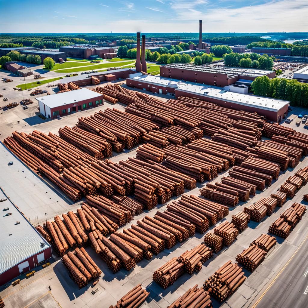 outside of S.D. Warren Papermill Muskegon, Michigan. stacks of logs