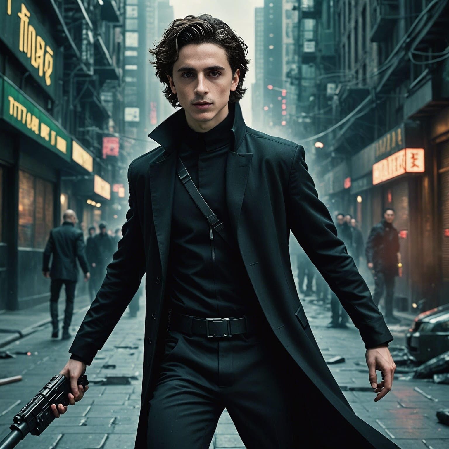 Timothée Chalamet as Neo from Matrix